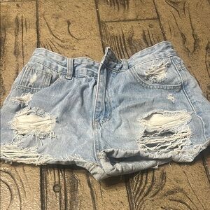 Distressed Light Blue Denim Shorts